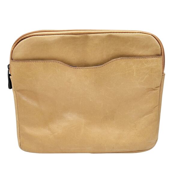 Tri-Antler Tan Leather Padded Lined Multi-use Tablet Laptop Pouch Unisex - Picture 1 of 10
